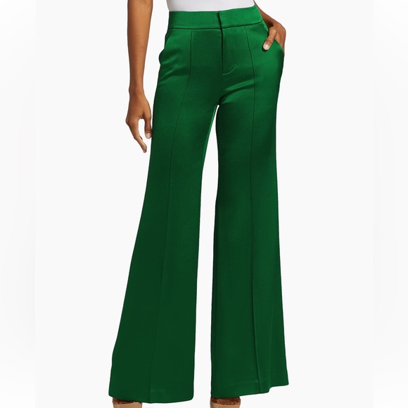 Alice + Olivia Vibrant Green Wide-Leg Pants Celebration Wear Festive
